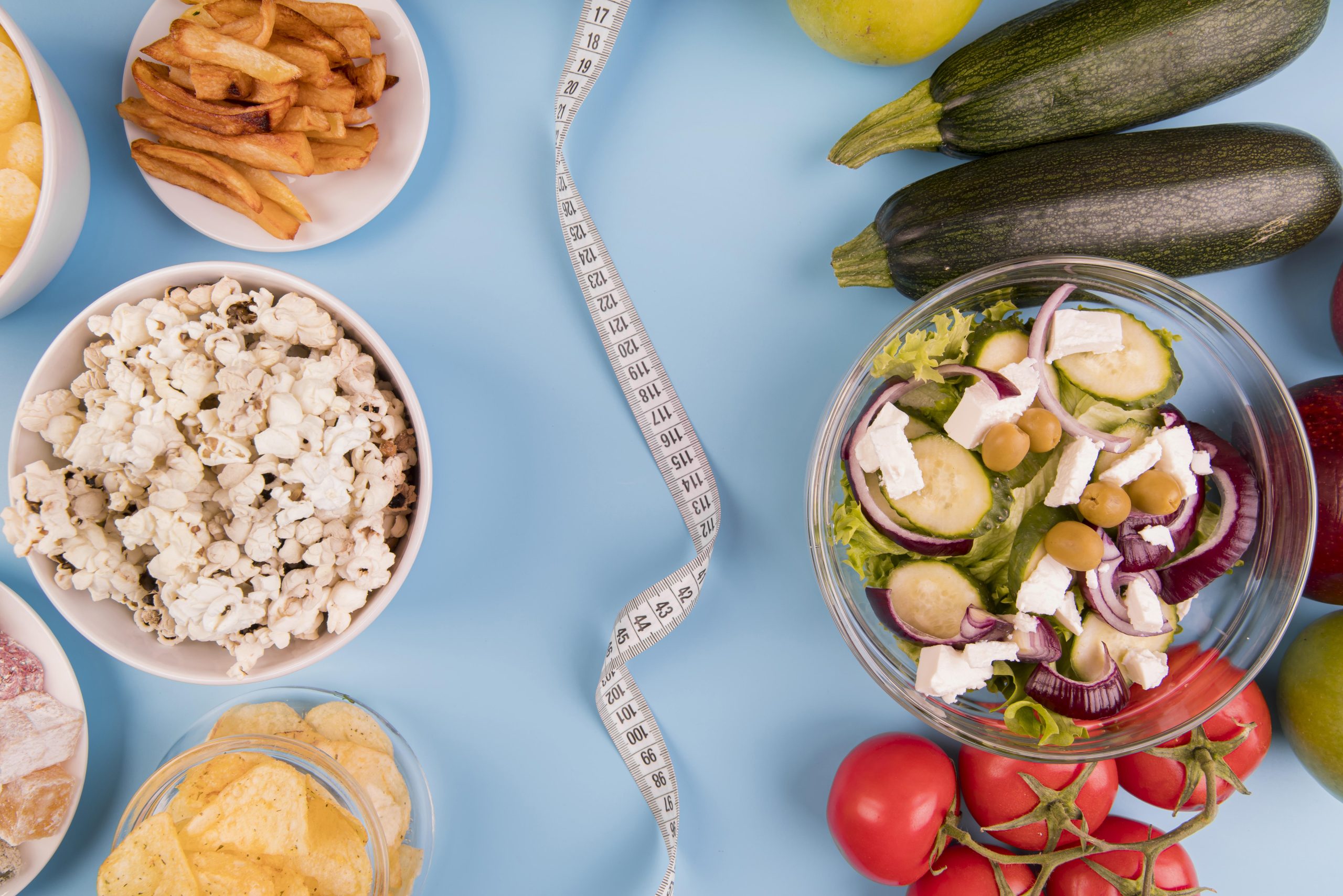 top view unhealthy vs healthy food scaled